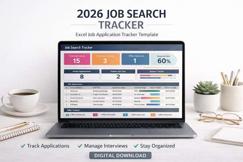 Job search tracker spreadsheet template in Google Sheets for organizing applications