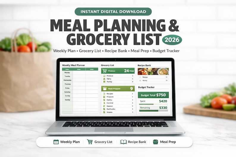 Weekly meal planner spreadsheet with automatic grocery list in Google Sheets